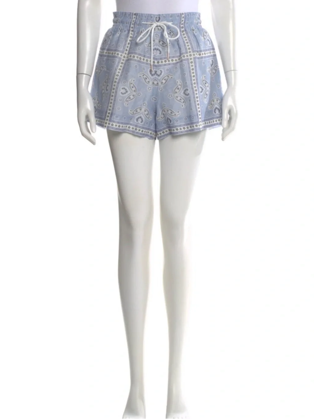 Sandro Light Blue Bandana Print High-Waisted Shorts - Picture 3 of 5